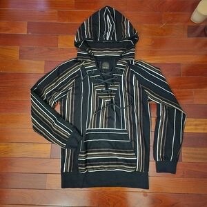 Zara Black and Brown Striped Hoodie Sweater